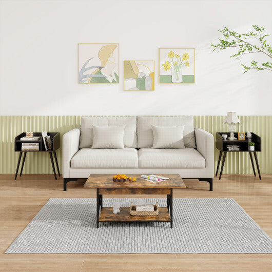 Mid Century Modern Nightstand  with Open Shelves-Brown LuxuryLifeWay Online Store