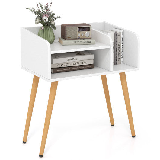 Mid Century Modern Nightstand  with Open Shelves-Brown LuxuryLifeWay Online Store