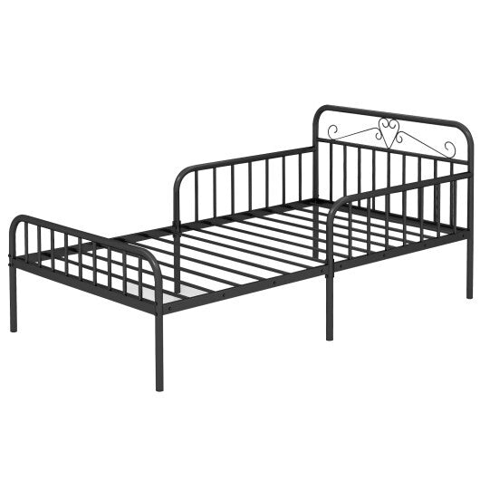 Twin Size Bed Frame with Headboard and Safety Side Guardrails-Gold LuxuryLifeWay Online Store