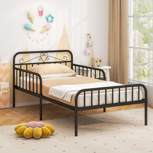 Twin Size Bed Frame with Headboard and Safety Side Guardrails-Gold LuxuryLifeWay Online Store