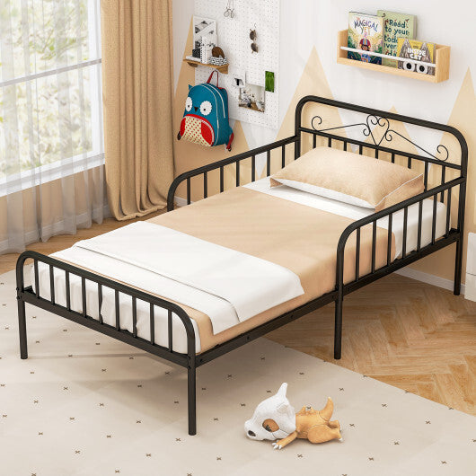 Twin Size Bed Frame with Headboard and Safety Side Guardrails-Gold LuxuryLifeWay Online Store