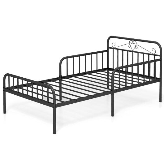 Twin Size Bed Frame with Headboard and Safety Side Guardrails-Gold LuxuryLifeWay Online Store