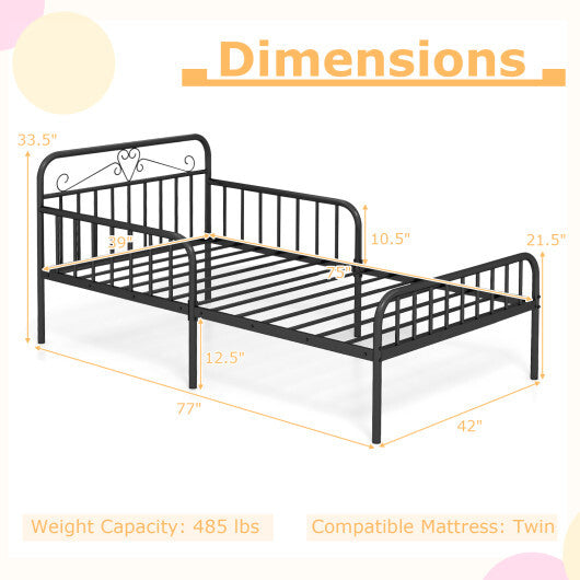 Twin Size Bed Frame with Headboard and Safety Side Guardrails-Gold LuxuryLifeWay Online Store