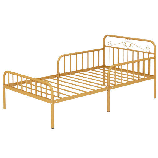 Twin Size Bed Frame with Headboard and Safety Side Guardrails-Gold LuxuryLifeWay Online Store