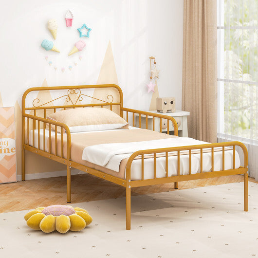 Twin Size Bed Frame with Headboard and Safety Side Guardrails-Gold LuxuryLifeWay Online Store