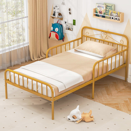 Twin Size Bed Frame with Headboard and Safety Side Guardrails-Gold LuxuryLifeWay Online Store