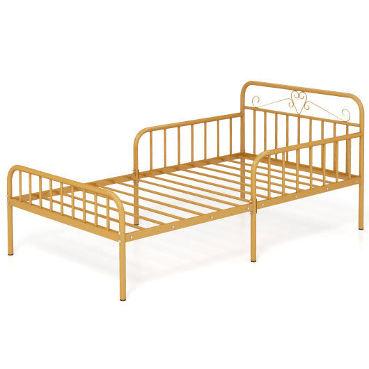 Twin Size Bed Frame with Headboard and Safety Side Guardrails-Gold LuxuryLifeWay Online Store