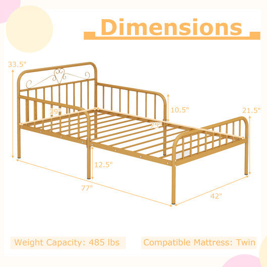 Twin Size Bed Frame with Headboard and Safety Side Guardrails-Gold LuxuryLifeWay Online Store