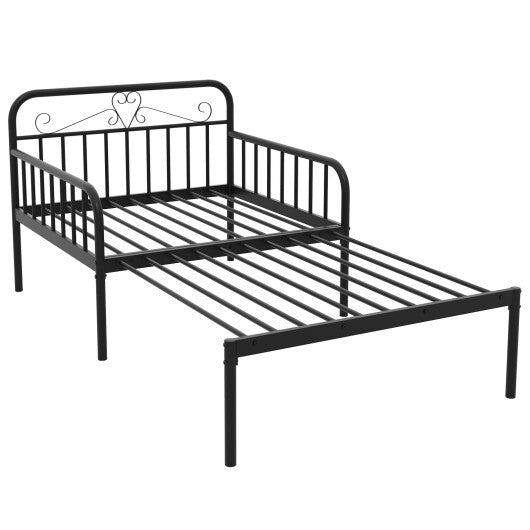 Extendable Metal Daybed to Twin Size Bed with Guardrails and Armrests-White LuxuryLifeWay Online Store