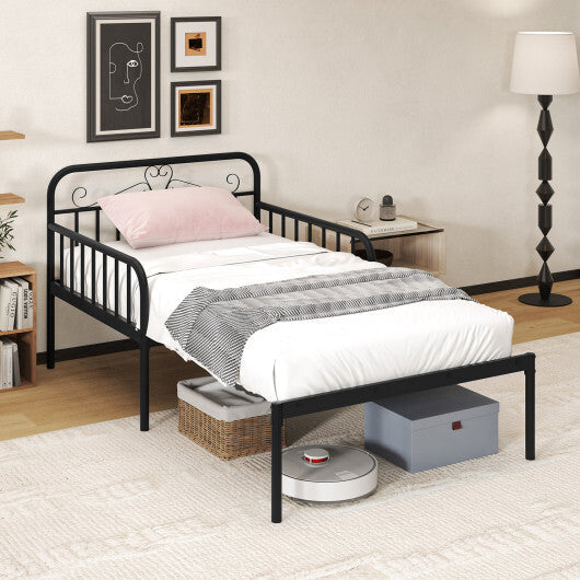 Extendable Metal Daybed to Twin Size Bed with Guardrails and Armrests-White LuxuryLifeWay Online Store