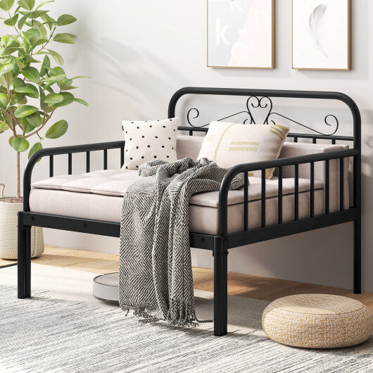 Extendable Metal Daybed to Twin Size Bed with Guardrails and Armrests-White LuxuryLifeWay Online Store