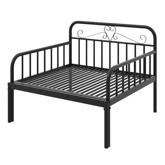 Extendable Metal Daybed to Twin Size Bed with Guardrails and Armrests-White LuxuryLifeWay Online Store