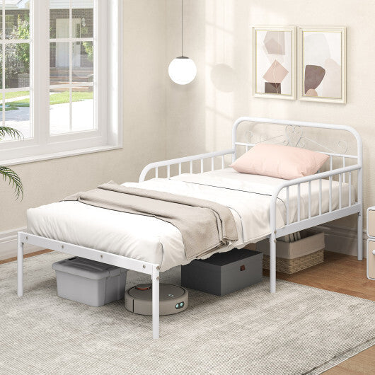 Extendable Metal Daybed to Twin Size Bed with Guardrails and Armrests-White LuxuryLifeWay Online Store