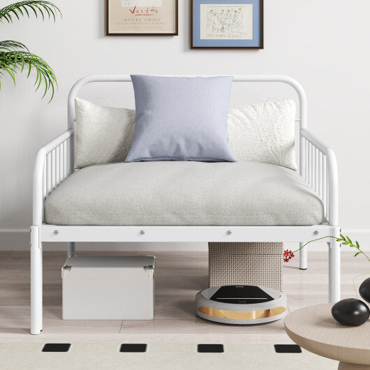 Extendable Metal Daybed to Twin Size Bed with Guardrails and Armrests-White LuxuryLifeWay Online Store