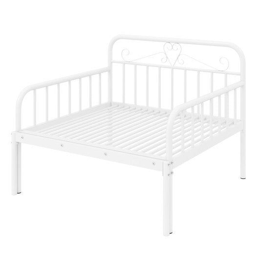 Extendable Metal Daybed to Twin Size Bed with Guardrails and Armrests-White LuxuryLifeWay Online Store