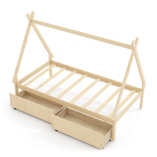 Twin Size Wooden Tent Platform House Bed with 2 Drawers-Gray LuxuryLifeWay Online Store