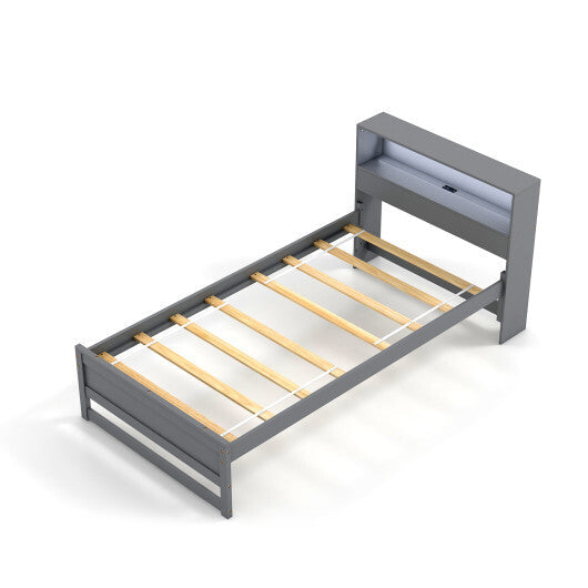 Twin Size Bed Frame with Storage Headboard and Charging Station-Gray LuxuryLifeWay Online Store