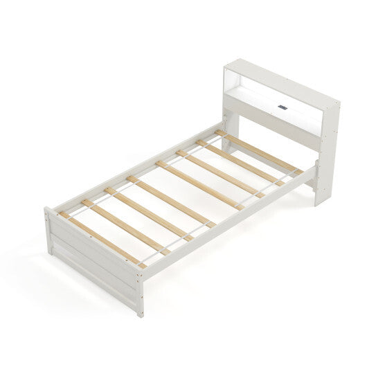 Twin Size Bed Frame with Storage Headboard and Charging Station-Gray LuxuryLifeWay Online Store