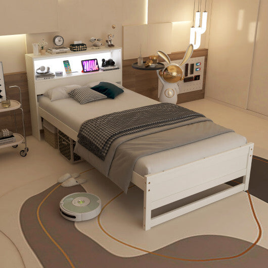 Twin Size Bed Frame with Storage Headboard and Charging Station-Gray LuxuryLifeWay Online Store