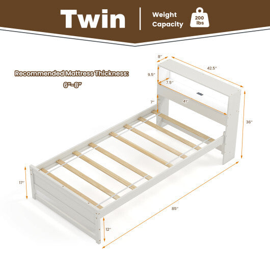 Twin Size Bed Frame with Storage Headboard and Charging Station-Gray LuxuryLifeWay Online Store