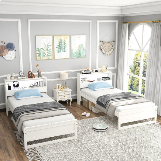Twin Size Bed Frame with Storage Headboard and Charging Station-Gray LuxuryLifeWay Online Store
