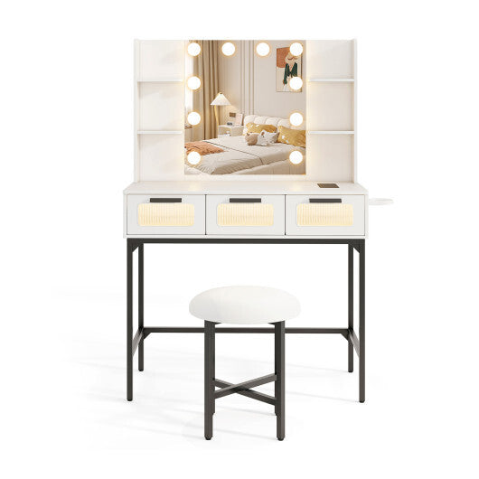 Bedroom Makeup Vanity Desk with Hollywood Mirror and Lights-White LuxuryLifeWay Online Store