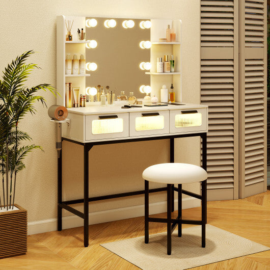 Bedroom Makeup Vanity Desk with Hollywood Mirror and Lights-White LuxuryLifeWay Online Store