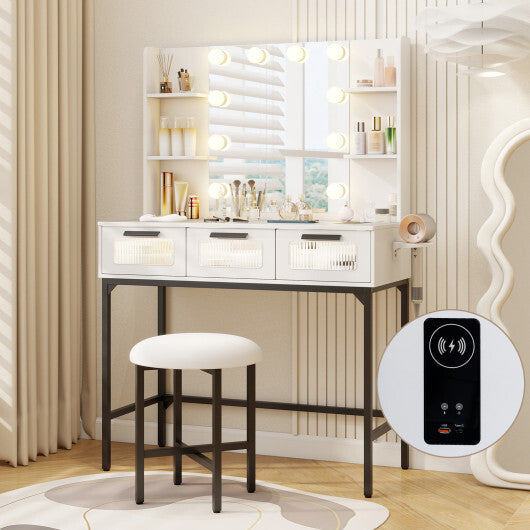 Bedroom Makeup Vanity Desk with Hollywood Mirror and Lights-White LuxuryLifeWay Online Store