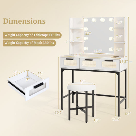 Bedroom Makeup Vanity Desk with Hollywood Mirror and Lights-White LuxuryLifeWay Online Store