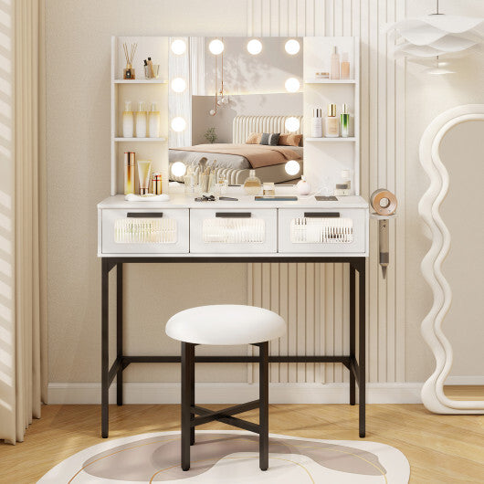Bedroom Makeup Vanity Desk with Hollywood Mirror and Lights-White LuxuryLifeWay Online Store