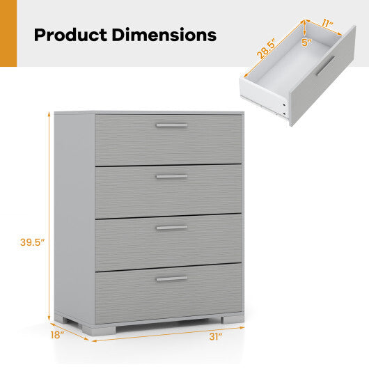 4 Drawer Storage Cabinet with Metal Legs Handles with Anti-Toppling Devices-Gray LuxuryLifeWay Online Store