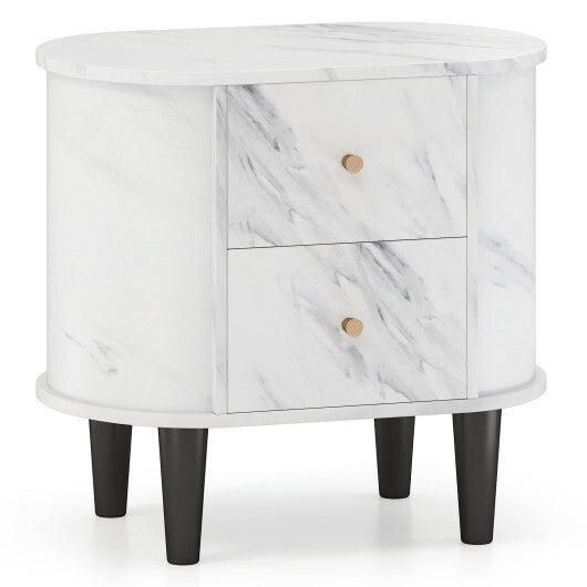 2-Drawer Nightstand Modern Faux Marble Bedside Table with Storage-White LuxuryLifeWay Online Store