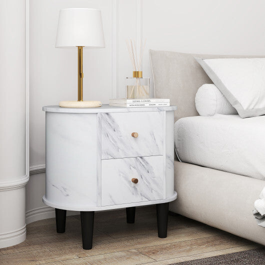 2-Drawer Nightstand Modern Faux Marble Bedside Table with Storage-White LuxuryLifeWay Online Store