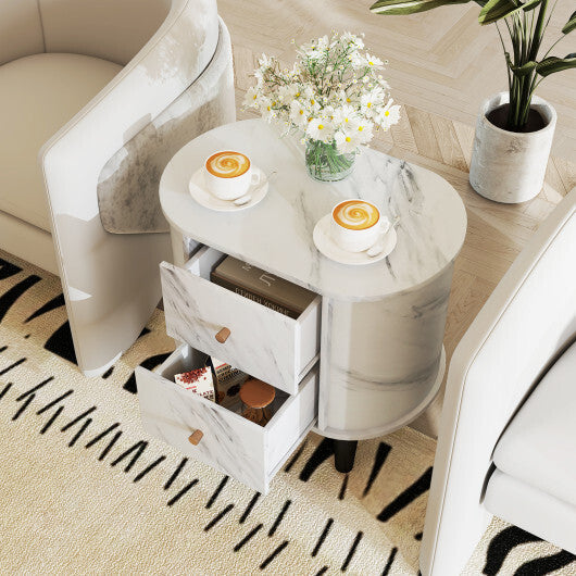 2-Drawer Nightstand Modern Faux Marble Bedside Table with Storage-White LuxuryLifeWay Online Store
