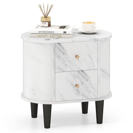 2-Drawer Nightstand Modern Faux Marble Bedside Table with Storage-White LuxuryLifeWay Online Store