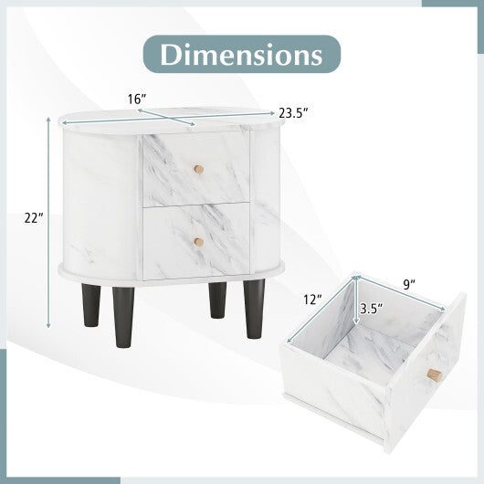 2-Drawer Nightstand Modern Faux Marble Bedside Table with Storage-White LuxuryLifeWay Online Store