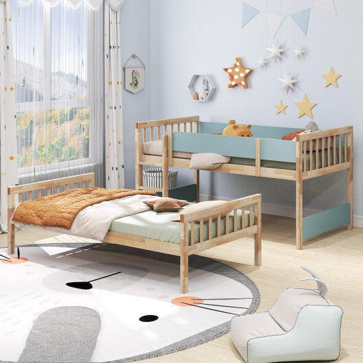 Twin Over Twin Bunk Bed with Ladder and Full-length Guardrails-Natural LuxuryLifeWay Online Store