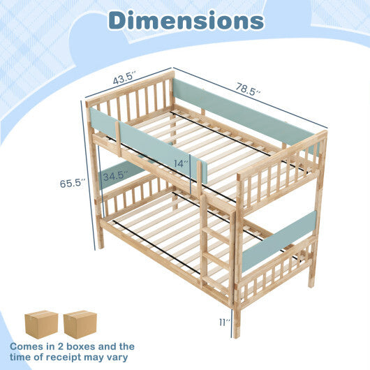 Twin Over Twin Bunk Bed with Ladder and Full-length Guardrails-Natural LuxuryLifeWay Online Store