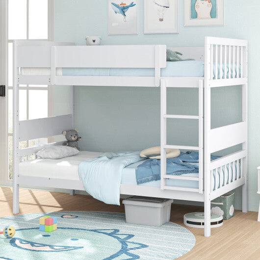 Twin Over Twin Bunk Bed with Ladder and Full-length Guardrails-Natural LuxuryLifeWay Online Store