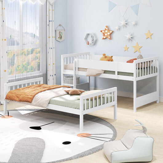 Twin Over Twin Bunk Bed with Ladder and Full-length Guardrails-Natural LuxuryLifeWay Online Store