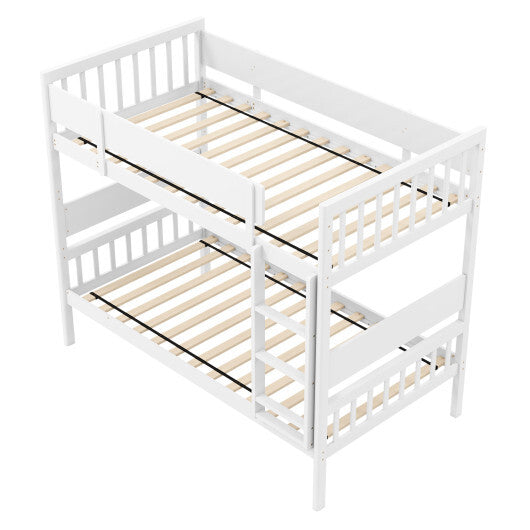Twin Over Twin Bunk Bed with Ladder and Full-length Guardrails-Natural LuxuryLifeWay Online Store
