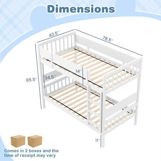 Twin Over Twin Bunk Bed with Ladder and Full-length Guardrails-Natural LuxuryLifeWay Online Store