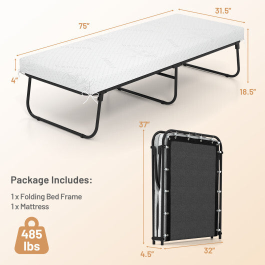 75 x 31 Inch Folding Bed with Mattress Cot Size with Memory Foam LuxuryLifeWay Online Store