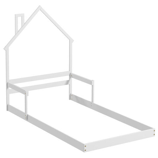 Twin Size Floor Bed with Chimney and Headboard and Handrail-Gray LuxuryLifeWay Online Store