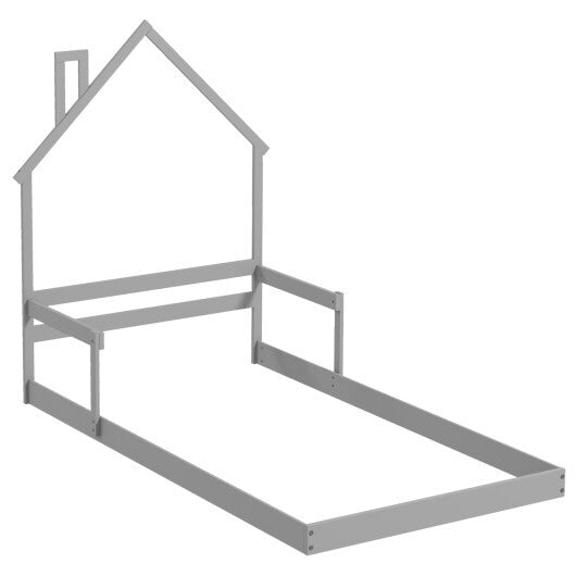 Twin Size Floor Bed with Chimney and Headboard and Handrail-Gray LuxuryLifeWay Online Store