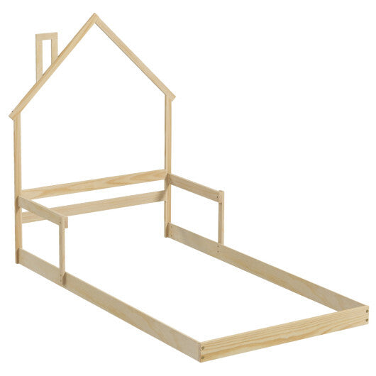 Twin Size Floor Bed with Chimney and Headboard and Handrail-Gray LuxuryLifeWay Online Store