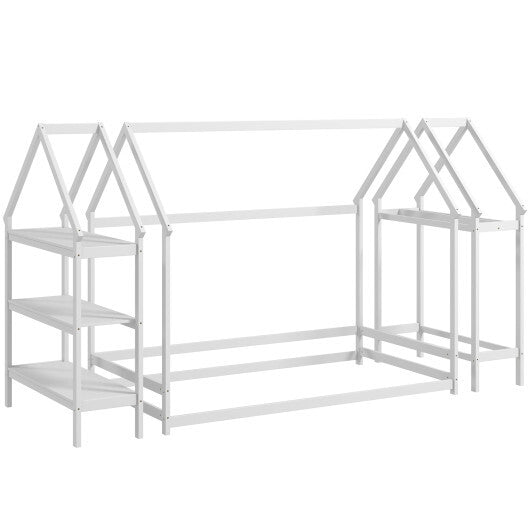 Twin Size Montessori Floor House Bed with Detachable Storage Shelves-Grey LuxuryLifeWay Online Store