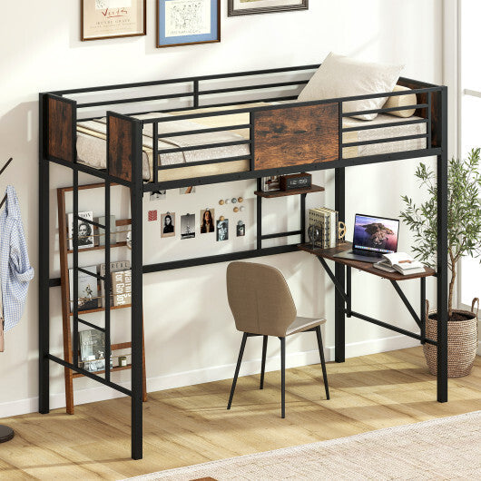 Space-Saving Twin Loft Bed with Safety Guardrail and Ladder-Coffee LuxuryLifeWay Online Store
