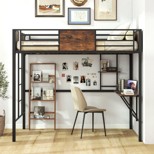 Space-Saving Twin Loft Bed with Safety Guardrail and Ladder-Coffee LuxuryLifeWay Online Store