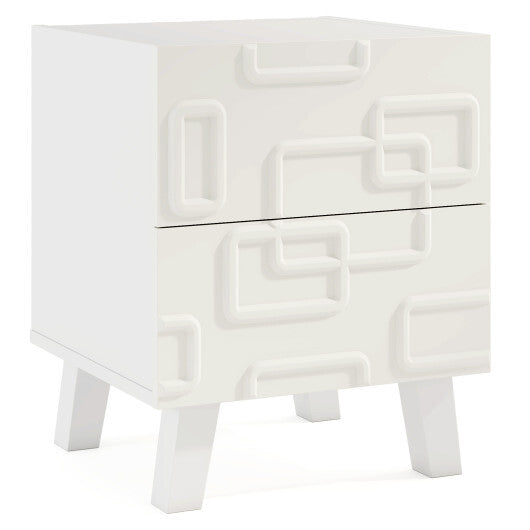 Modern Nightstand Side Table with Drawers and 3D Geometric Patterns-White LuxuryLifeWay Online Store